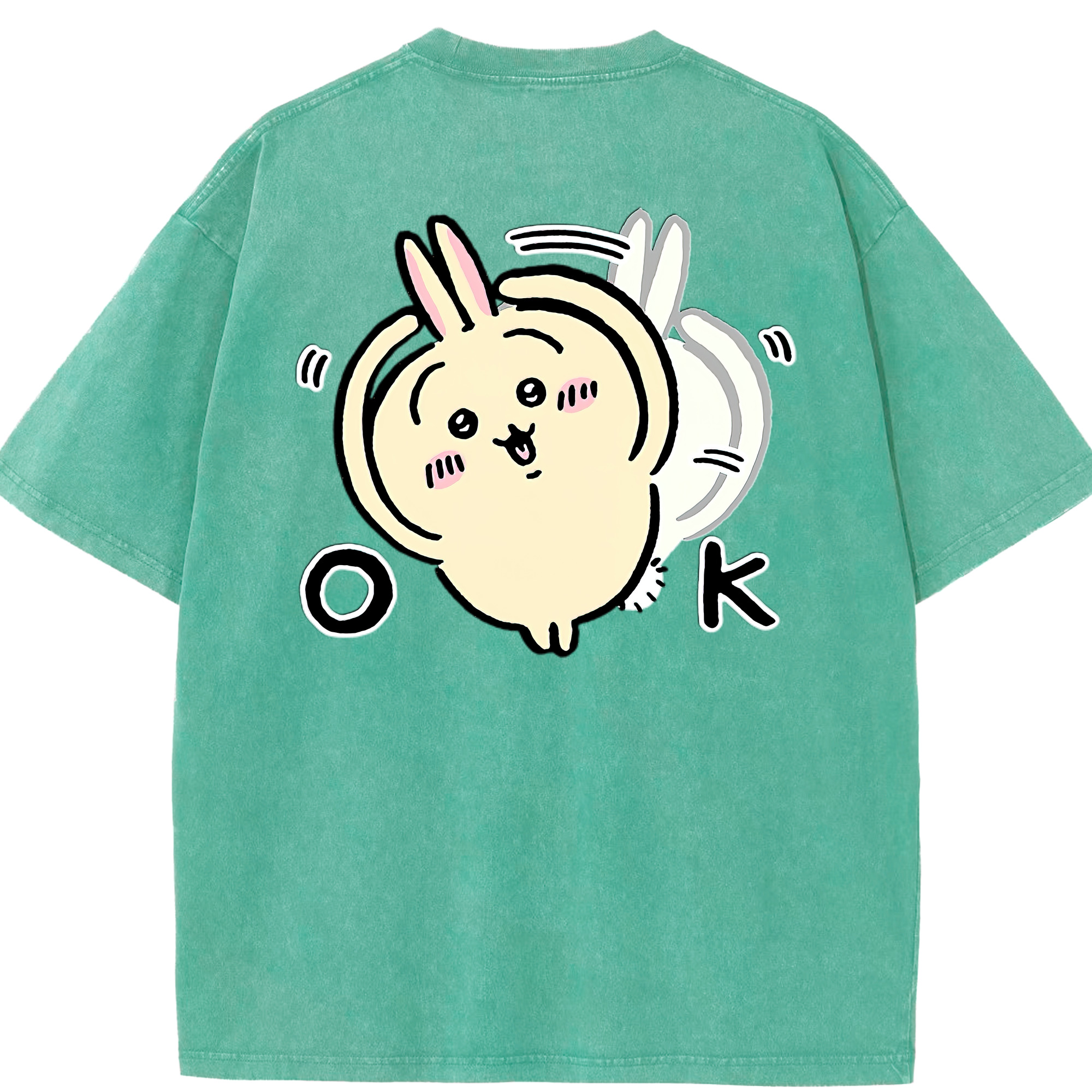 （画像用） ちいかわ うさぎ Chii-kawa usagi 綿100% ヴィンテージ風 半袖Tシャツ（背面プリント）